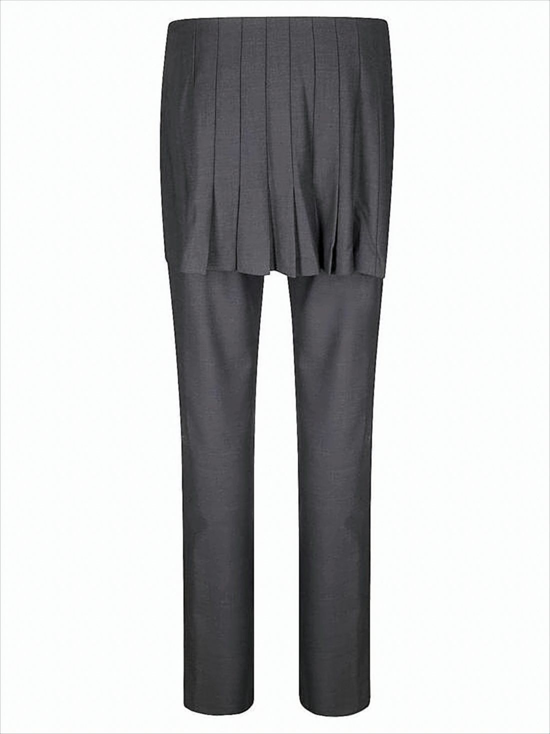 Pleated Overlay Skirt Straight-Leg Pants