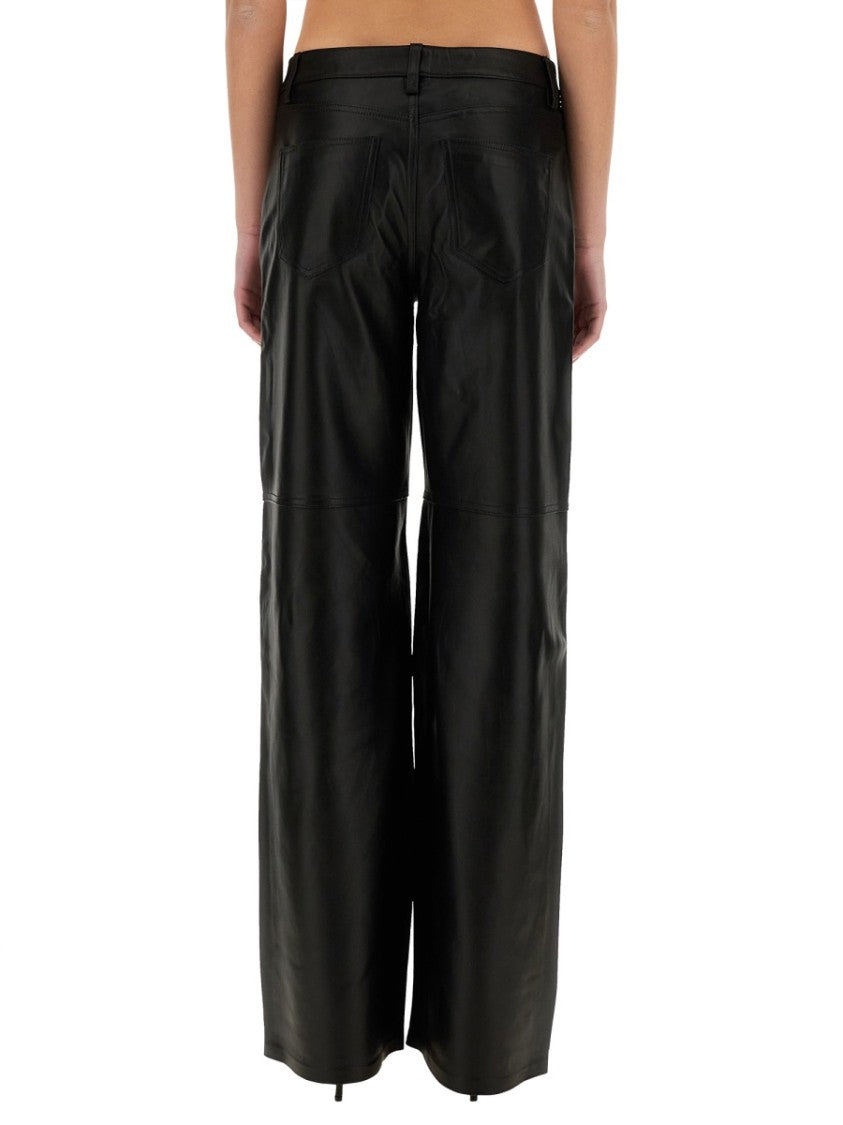 Wide-Leg Black Lamb Leather Pants
