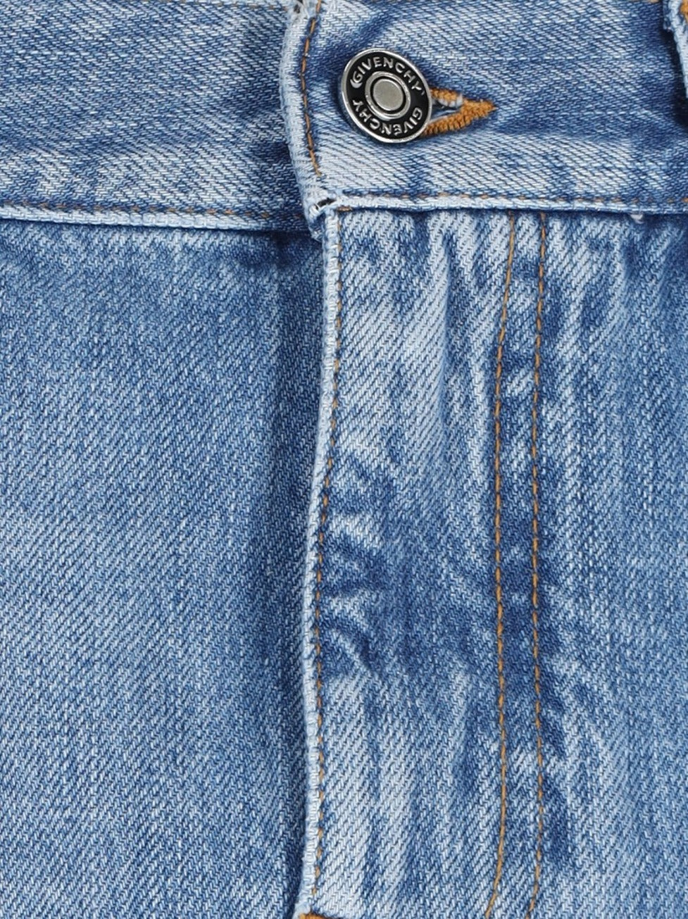 Side Slit Midi Denim Skirt With Logo Patch