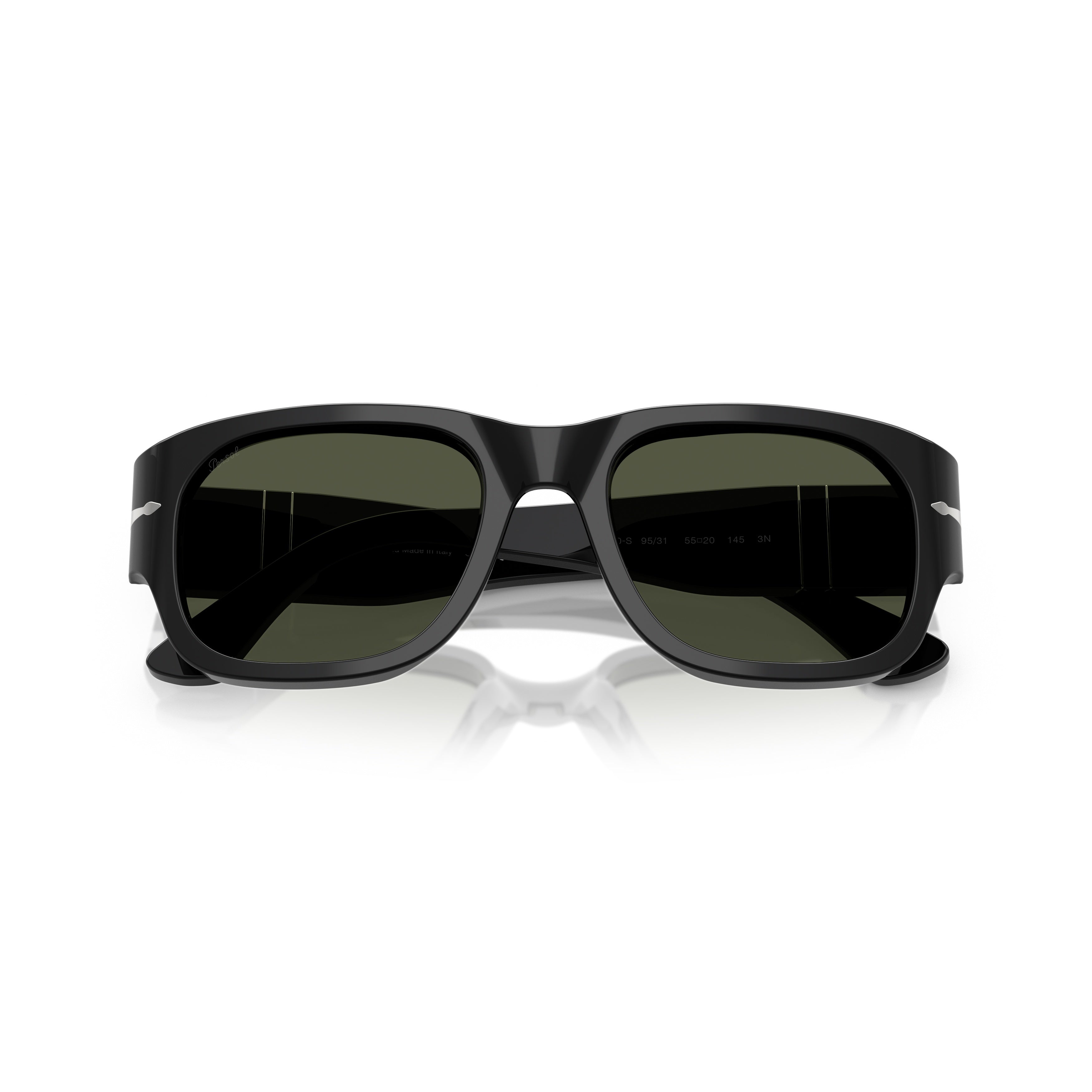 0po3380s Rectangular Black Acetate Sunglasses with Silver Arrow Detail