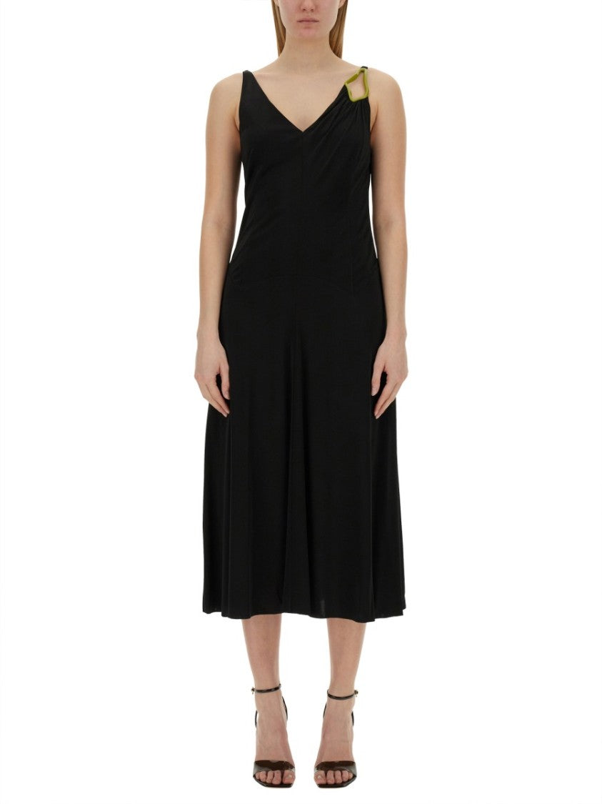 Black Midi Dress With Asymmetrical Shoulder Detail