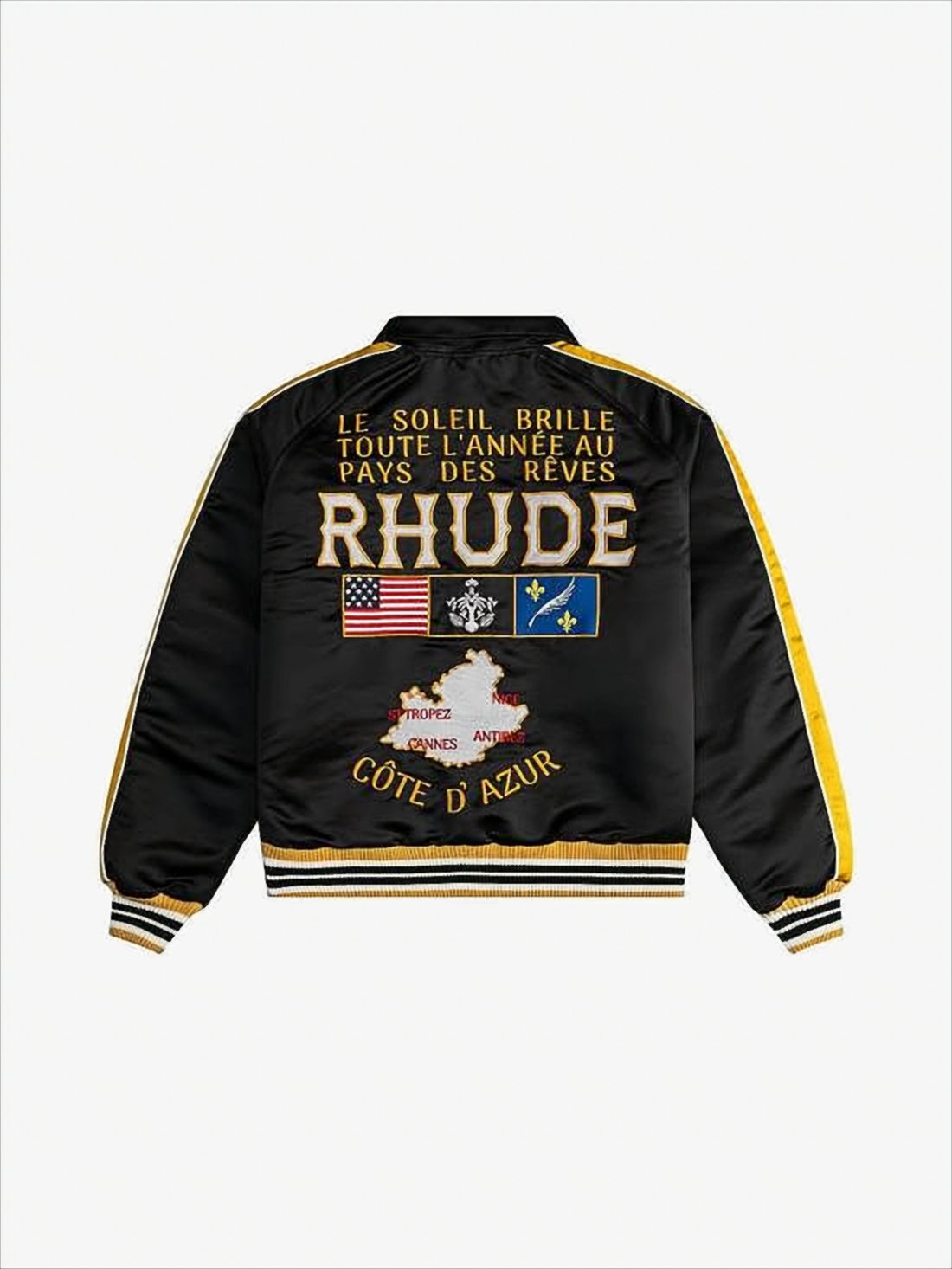 Graphic-Accented Black Jacket with Mustard Highlights