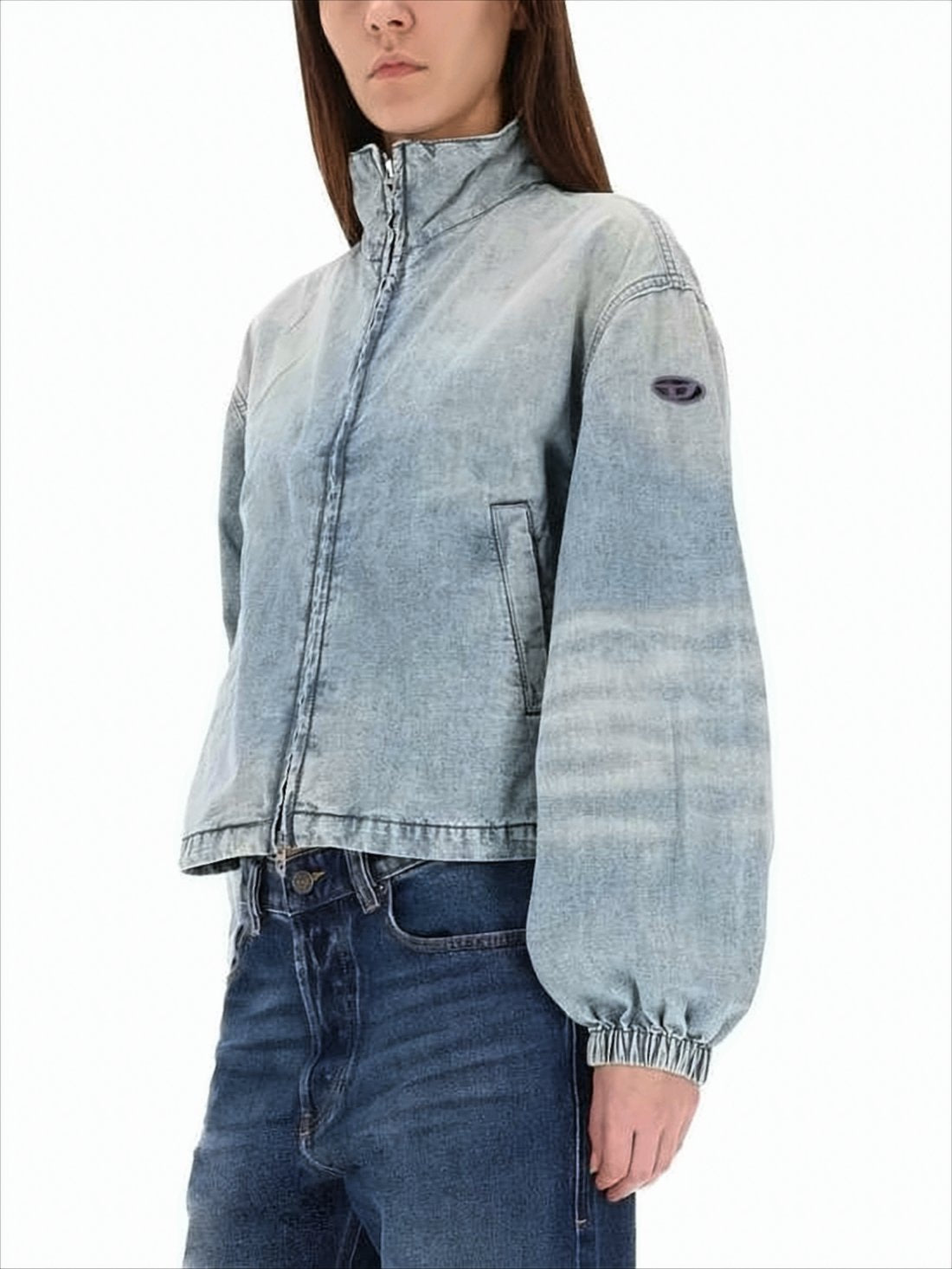 Cropped Denim Jacket with High Collar