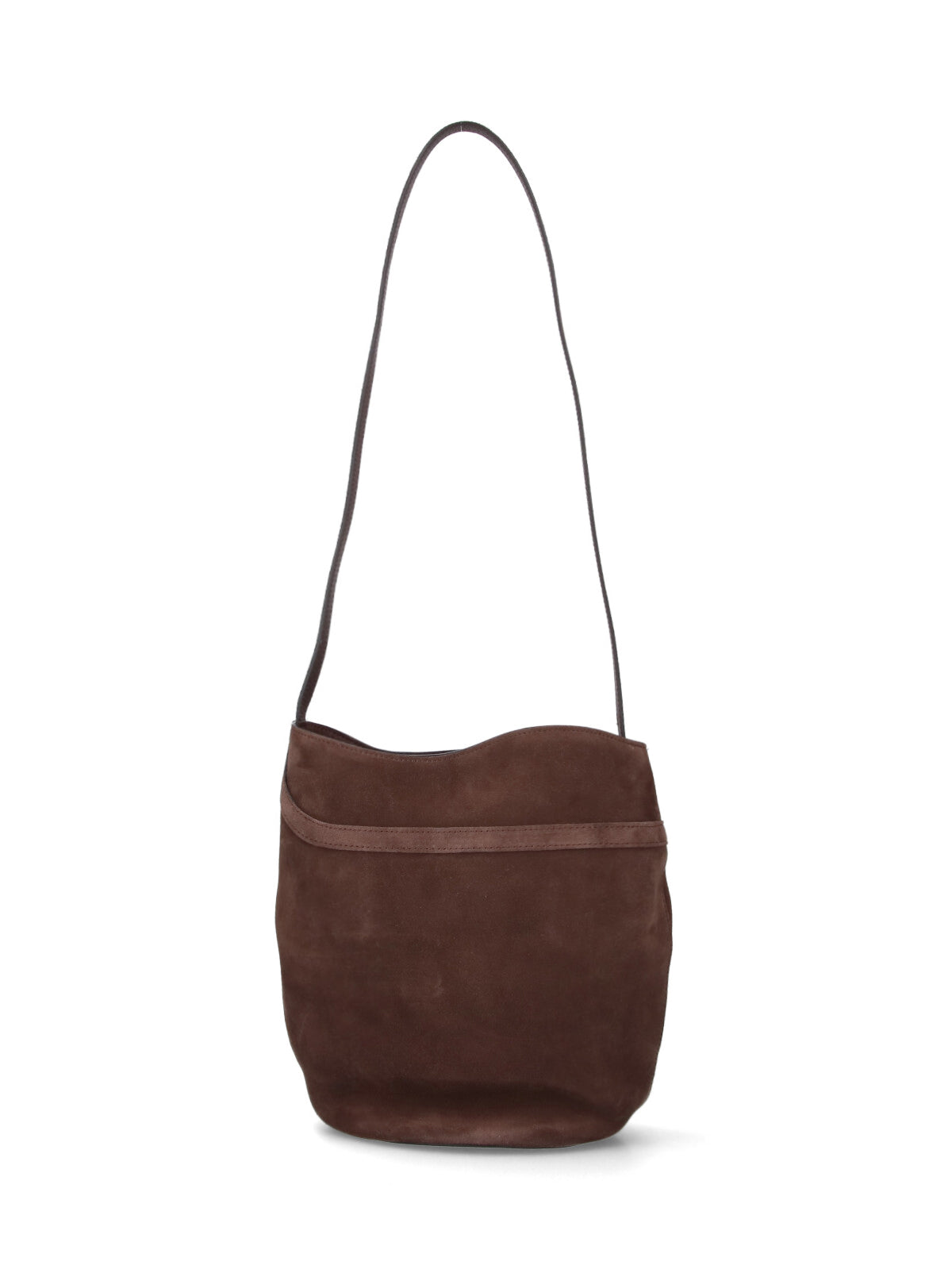 Brown Belted Suede Bucket Bag
