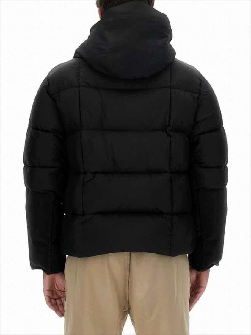 Boxy Silhouette Black Down Jacket with High Collar and Detachable Hood