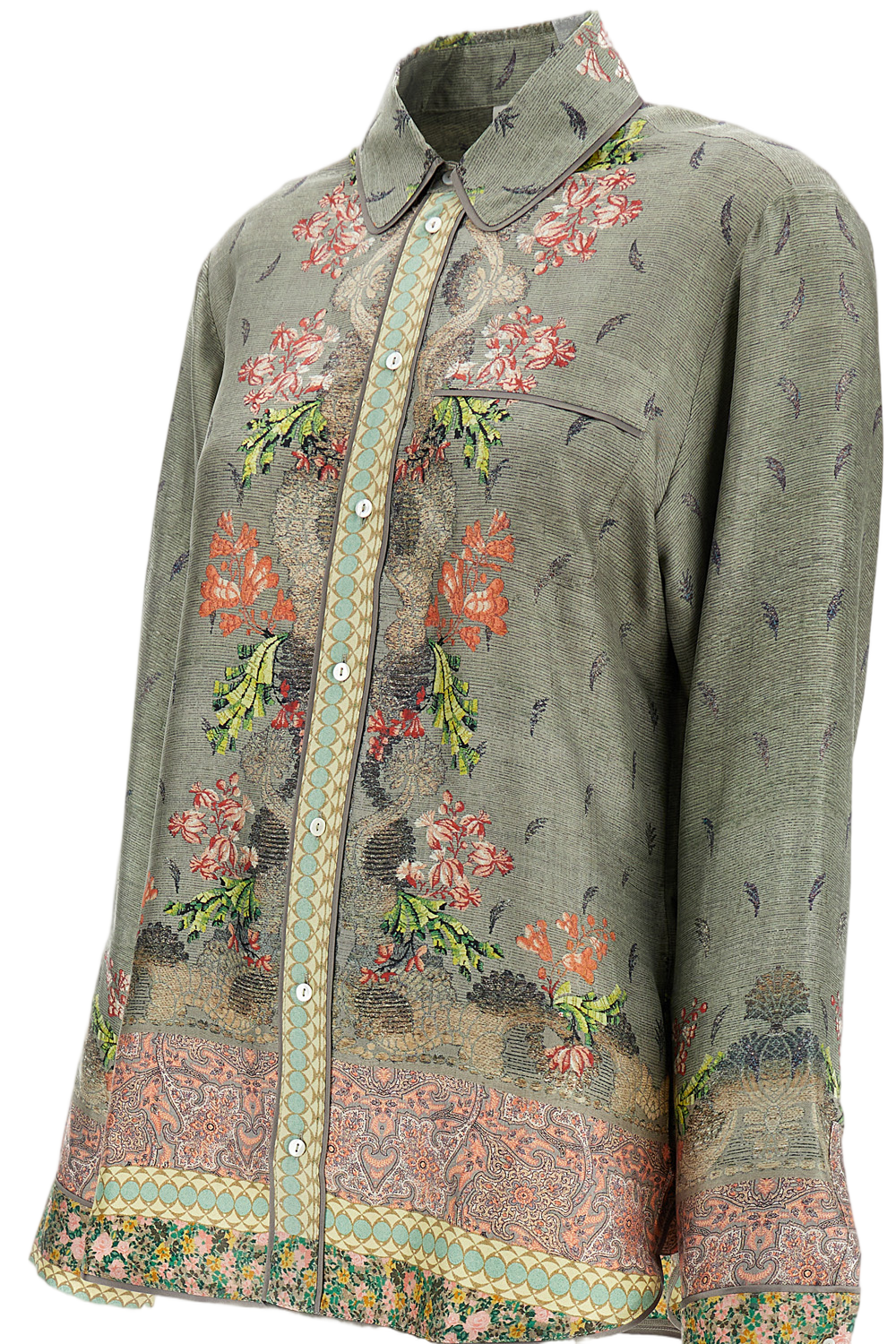 Multicolor Printed Silk Long-Sleeved Shirt