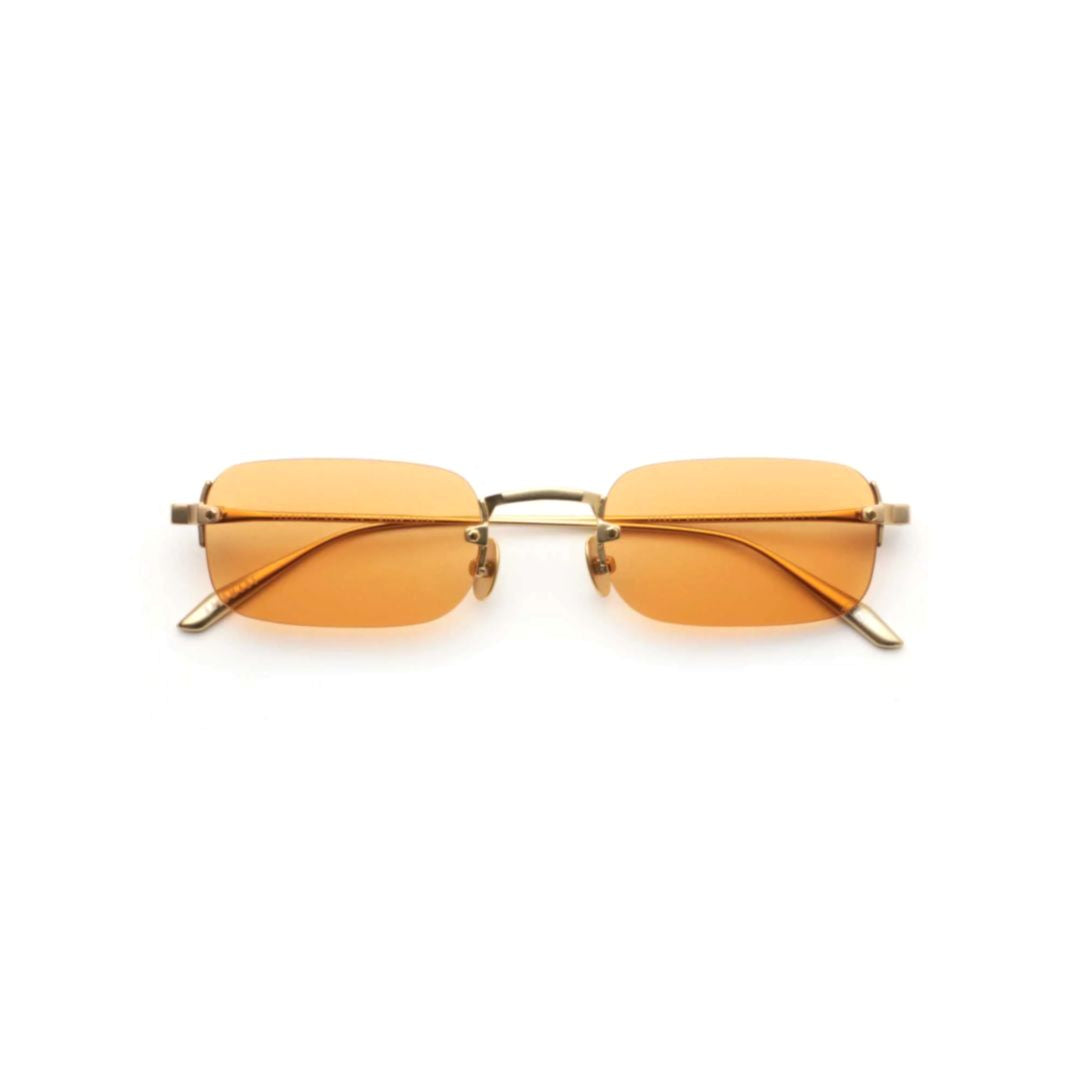 Astro Rectangular Gold Metal Sunglasses with Amber Lenses
