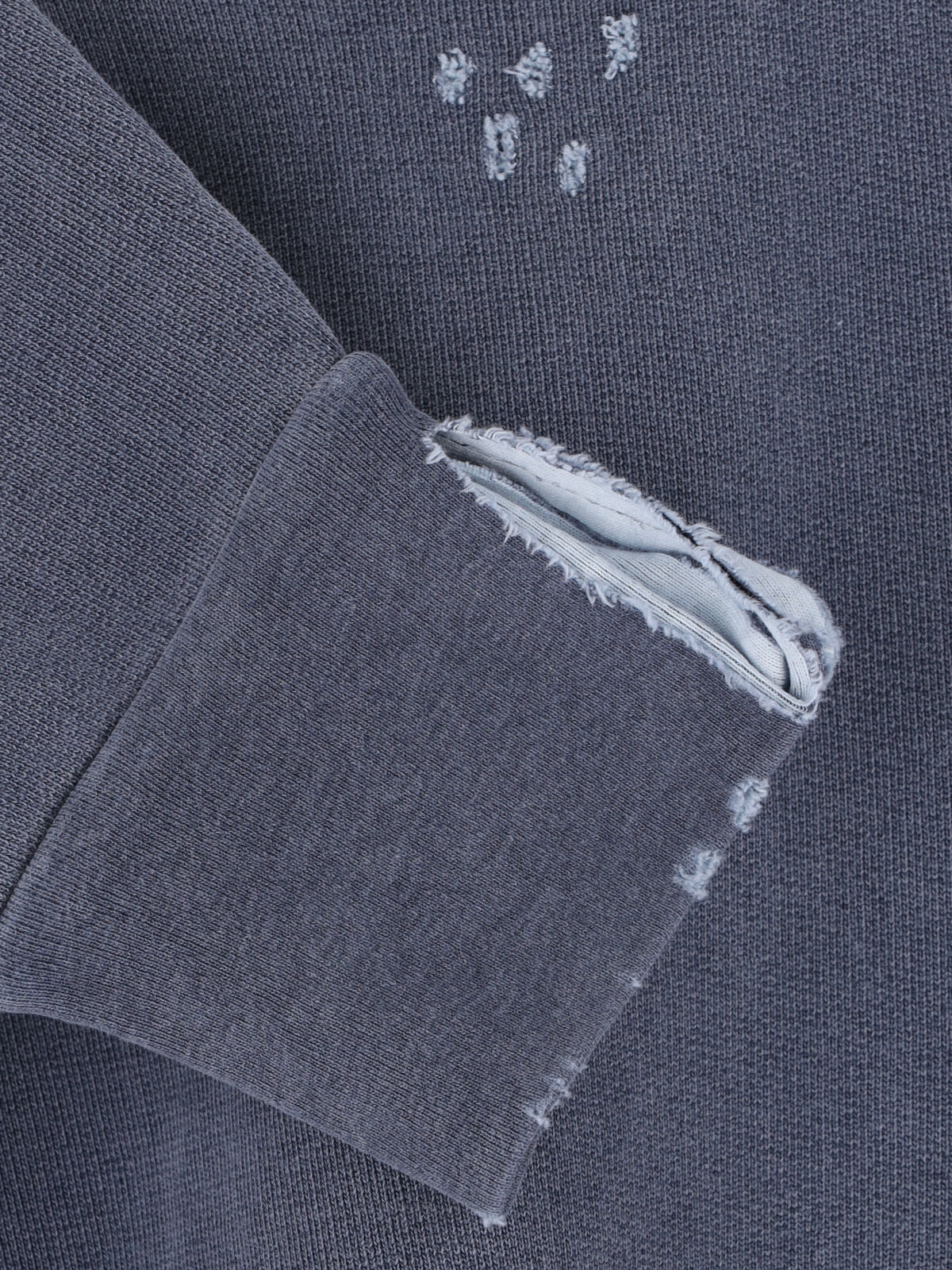Blue Washed Distressed Relaxed Hooded Sweatshirt