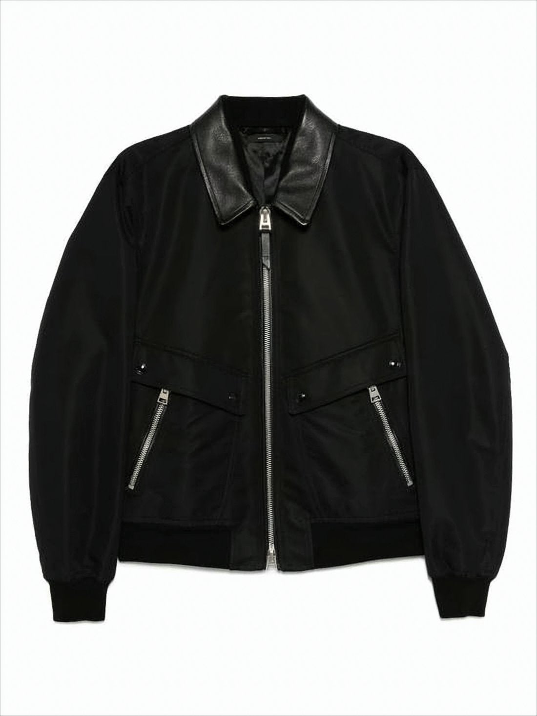 Structured Black Jacket with Leather-Like Finish