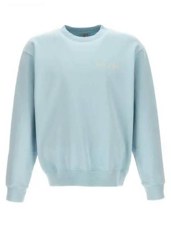 Pastel Blue Long-Sleeved Crewneck Sweatshirt with Ribbed Details