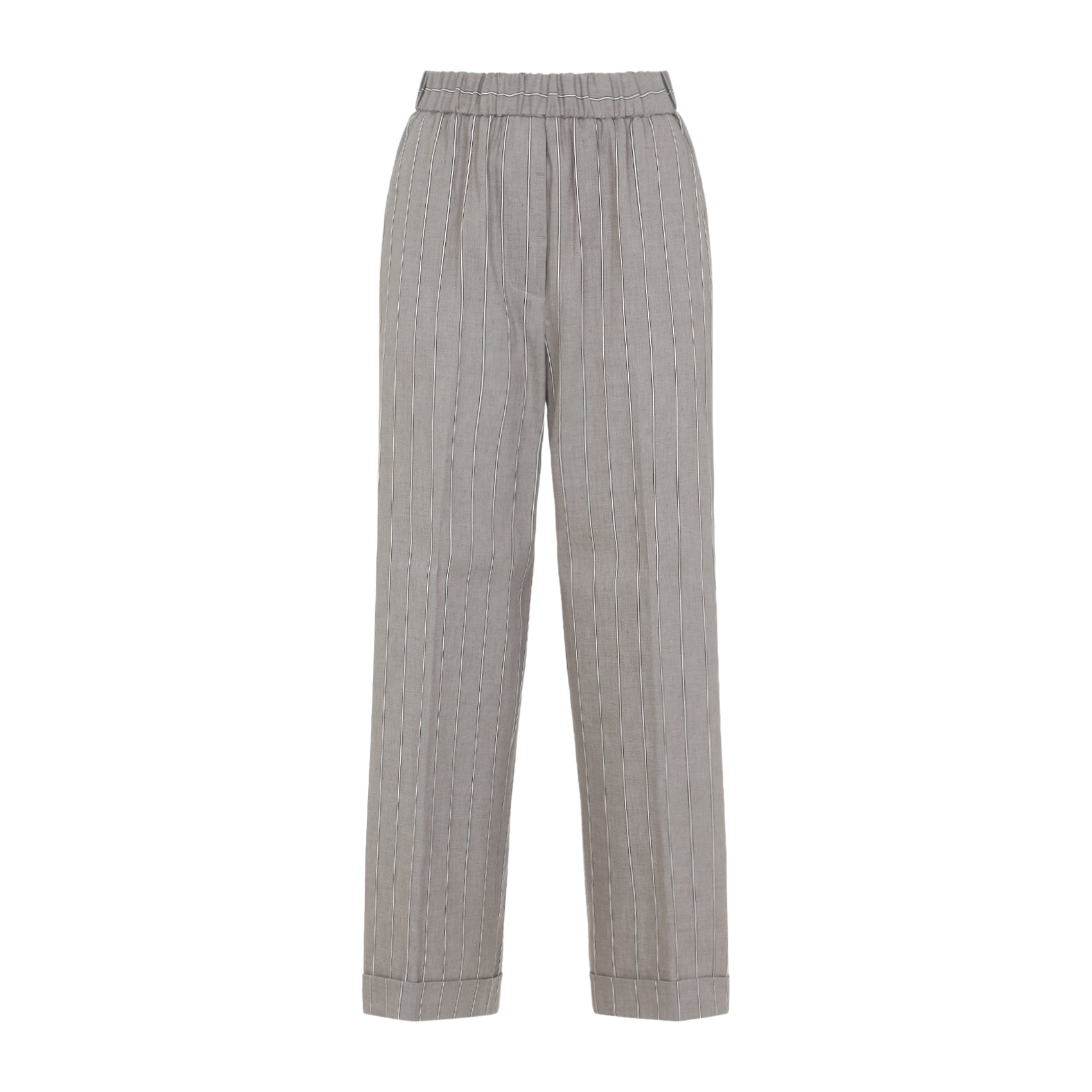 Brown Linen-Cotton Blend Trousers With Relaxed Fit