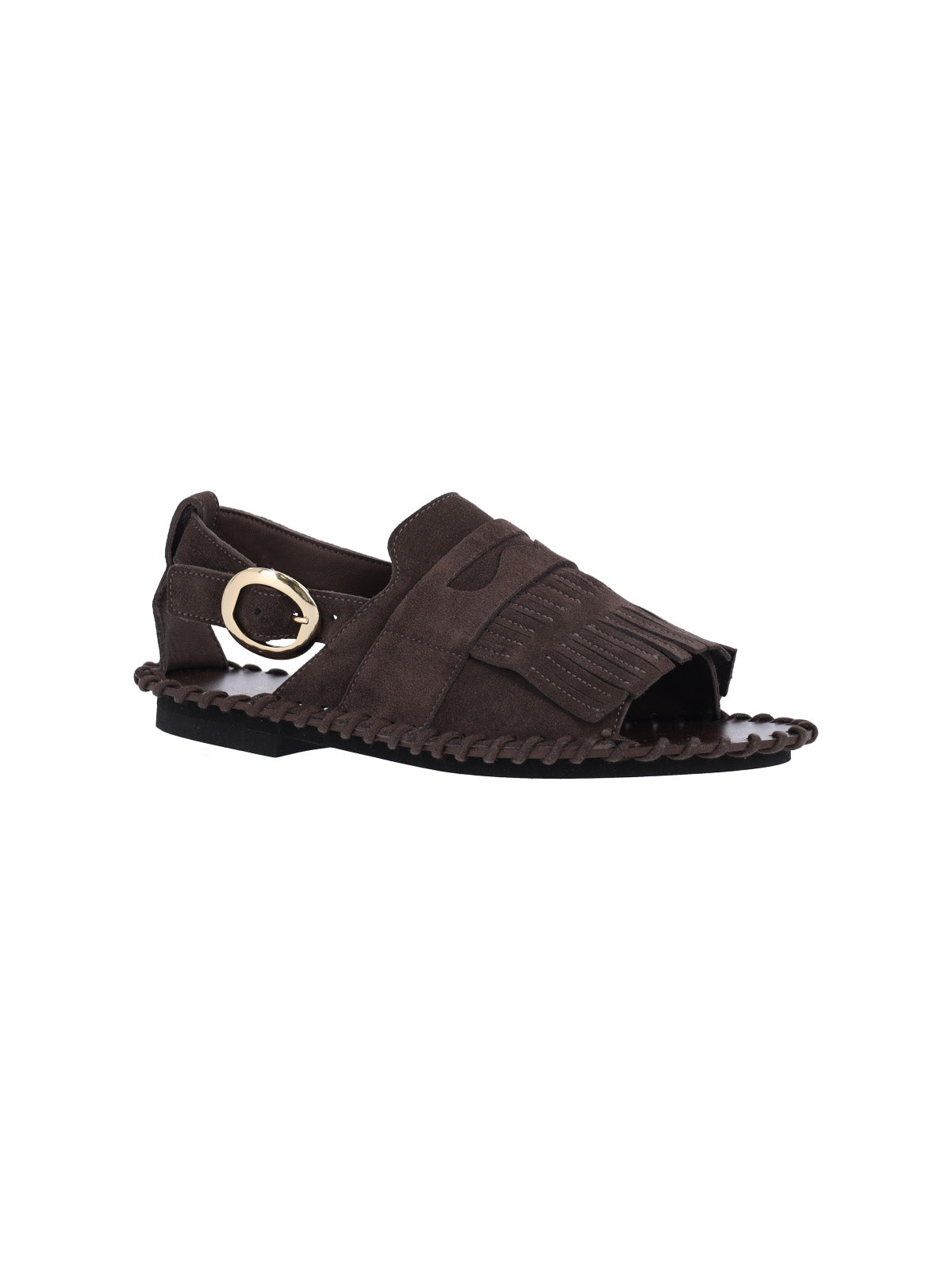 Brown Fanded Suede Fringed Sandals