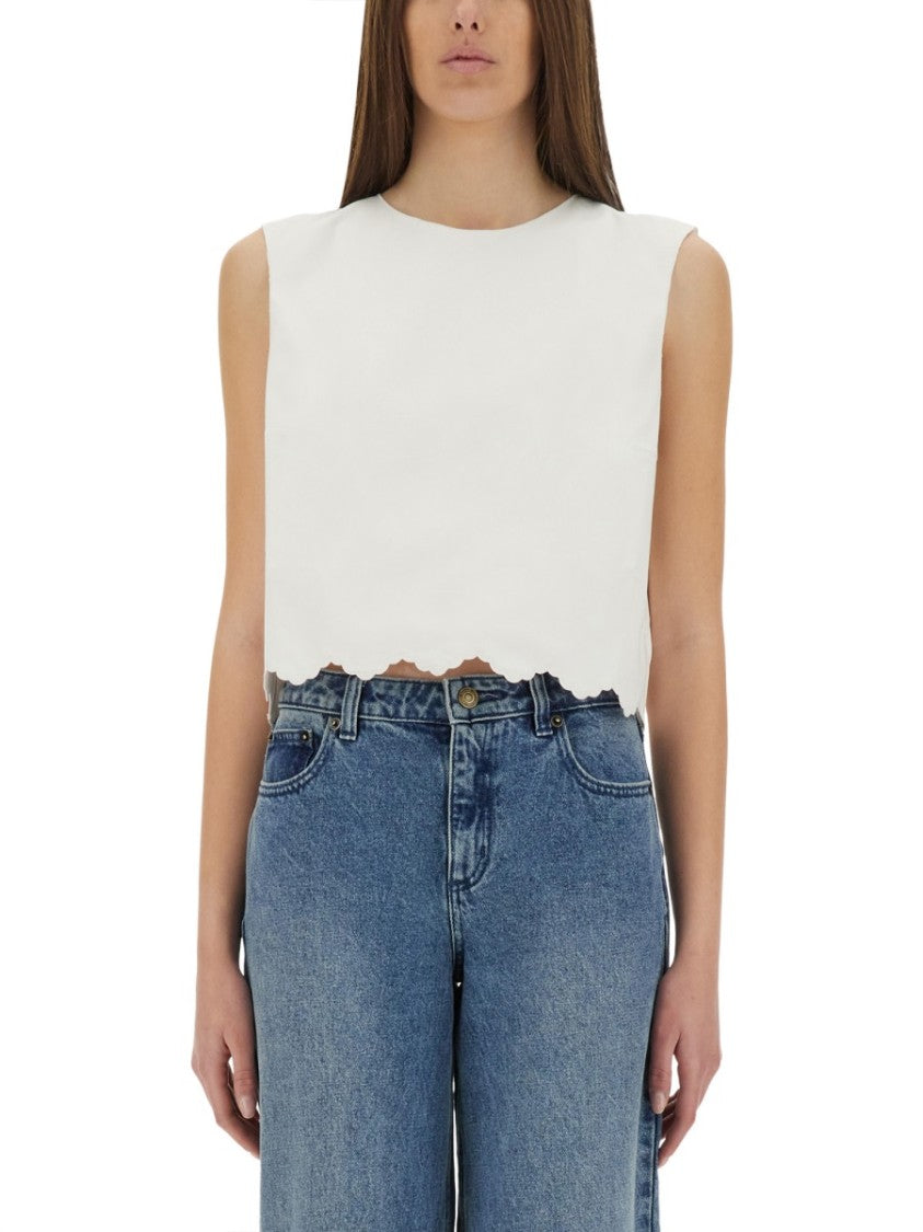 Cropped Poplin Top With Scalloped Hem