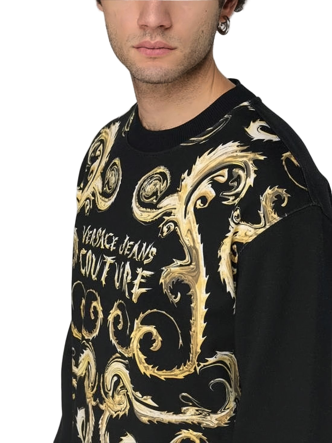 Long-Sleeve T-Shirt with Intricate Golden Patterns