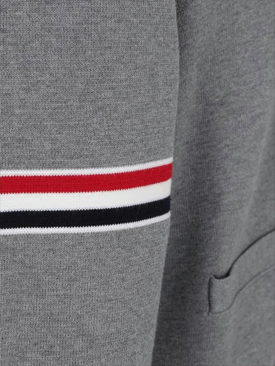 Grey Knit Cardigan with V-Neckline and Striped Detailing