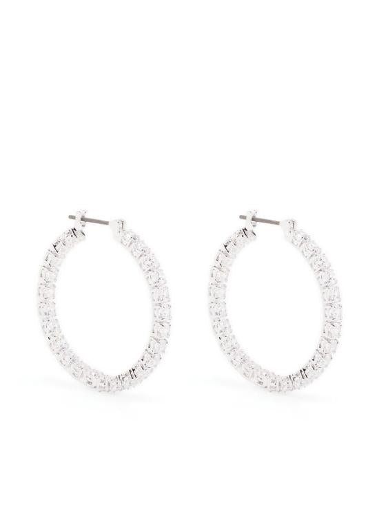 Round-Cut Crystal Hoop Earrings In Polished Metal Frame