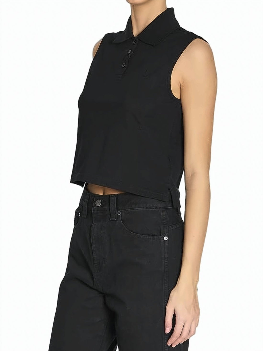 Sleeveless Cropped Polo Top with Three-Button Placket