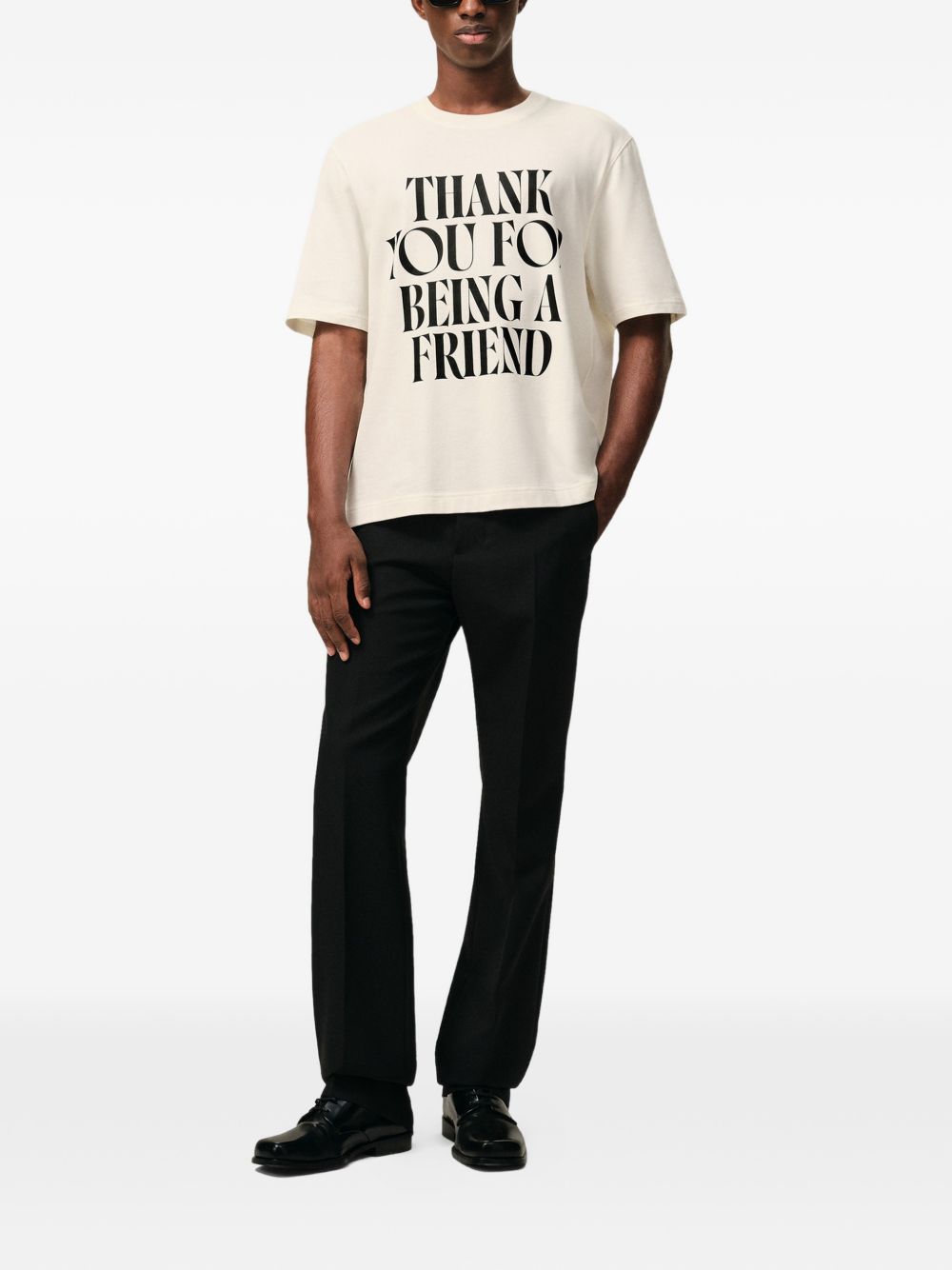 Boxy Fit Cream T-Shirt With Signature Print And Back Embroidery