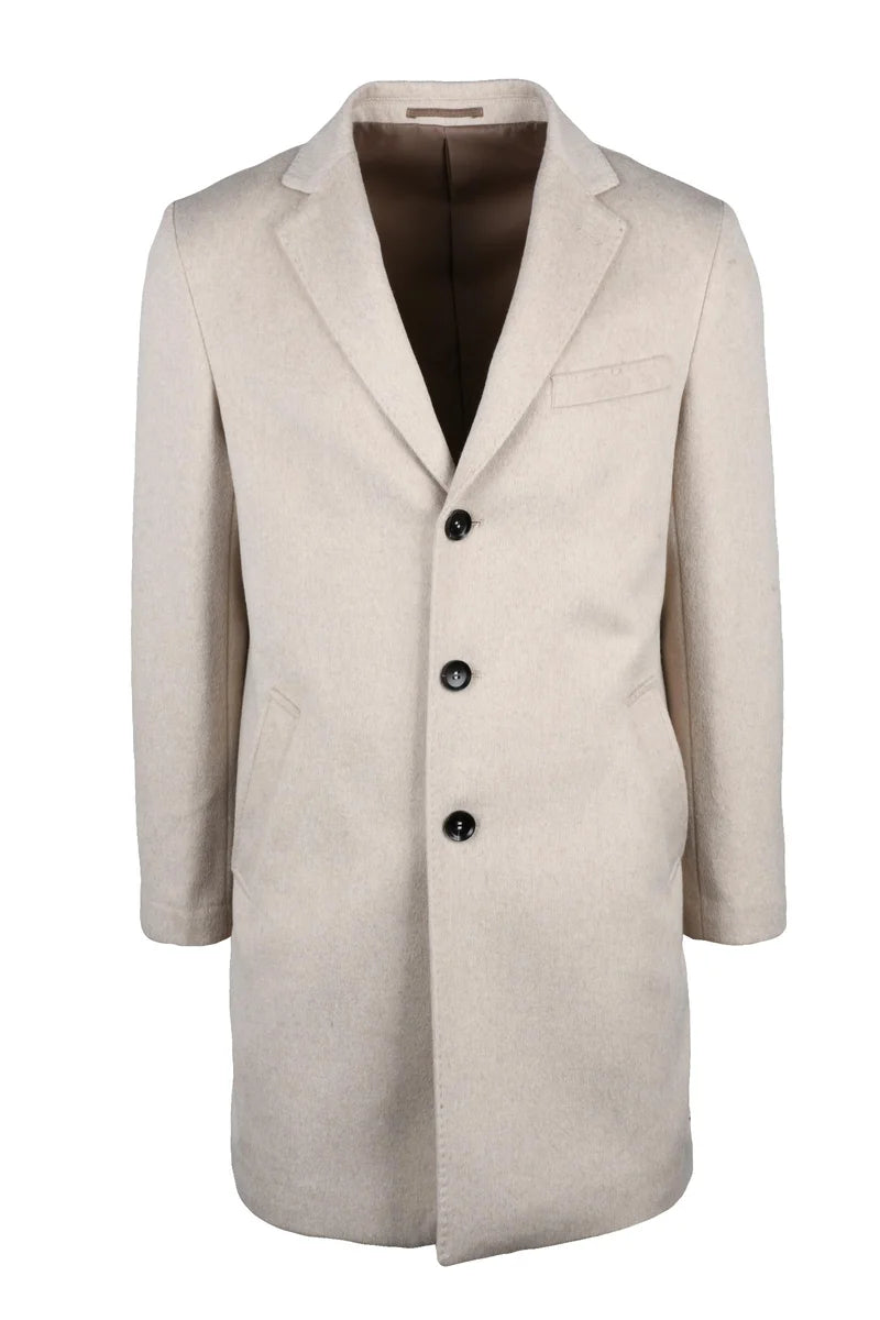 Mid-Length Beige Coat with Tailored Silhouette