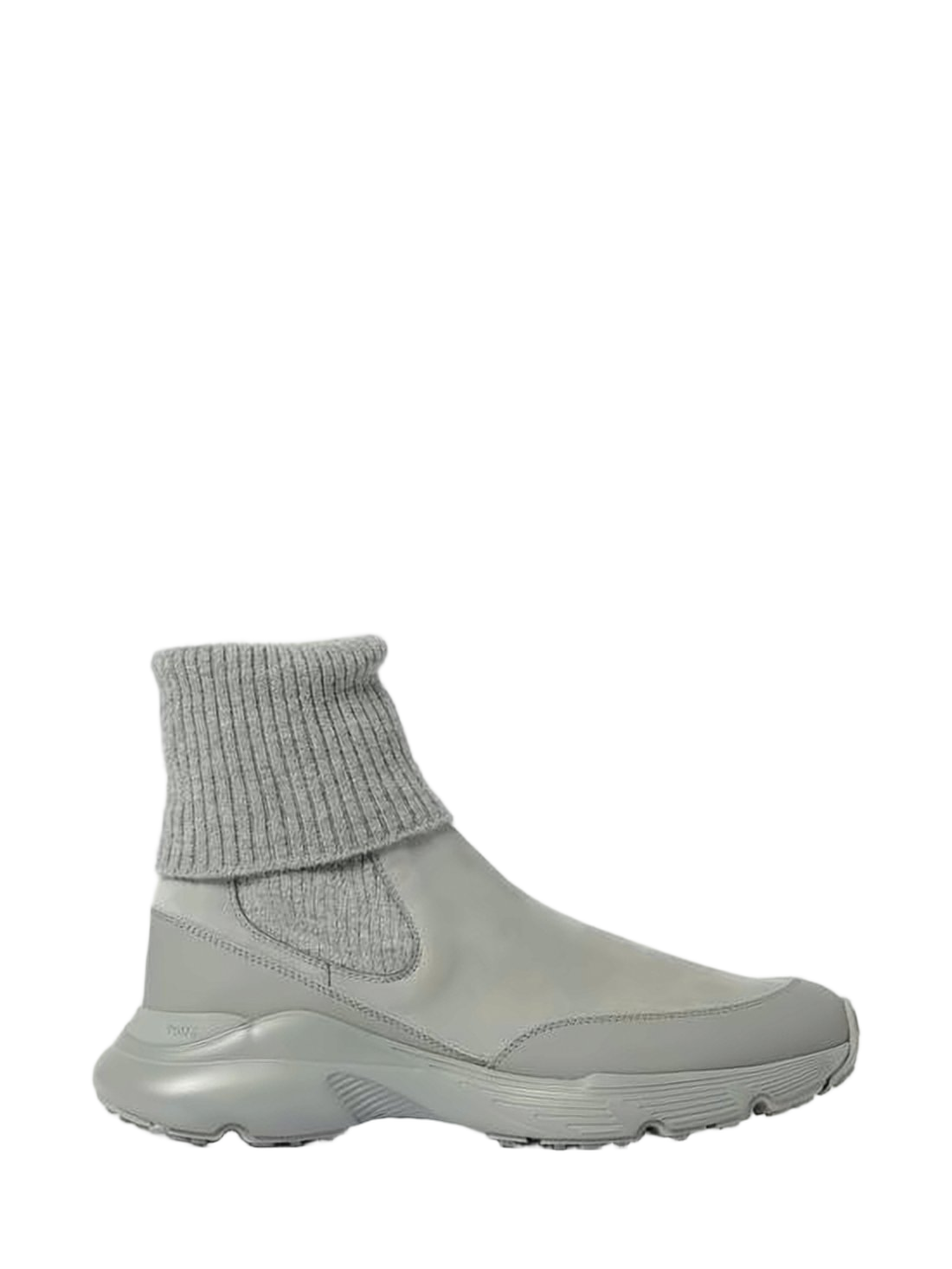 Ankle-High Nubuck Sneakers with Fabric Knit Cuffs