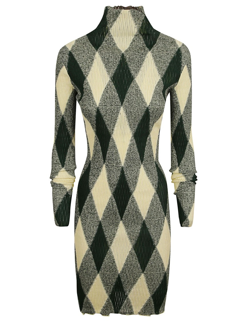 Diamond Pattern Dress With High Neckline
