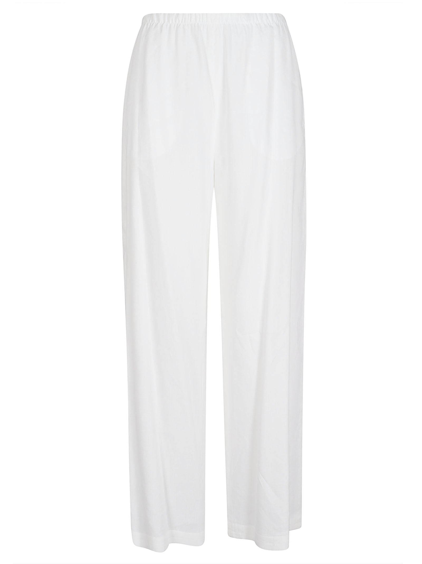 Wide-Leg Trousers in Linen Blend Jersey with Gathered Waistband