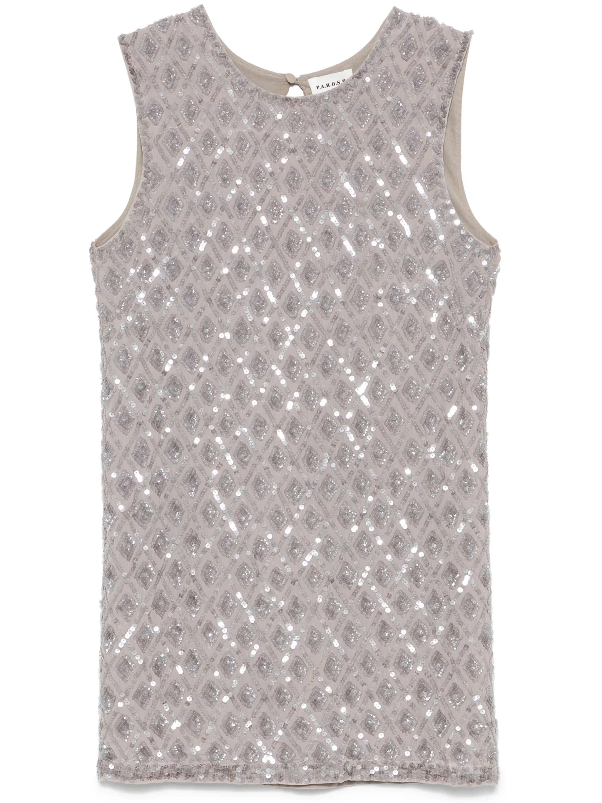 Grey Intricate Embroidered Sequin Polyamide Mini Dress