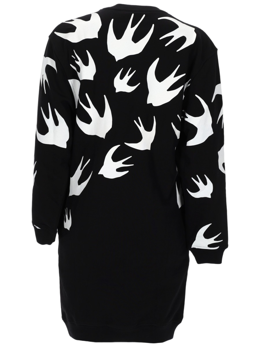 Relaxed Fit Black Mini Dress with Graphic Bird Print