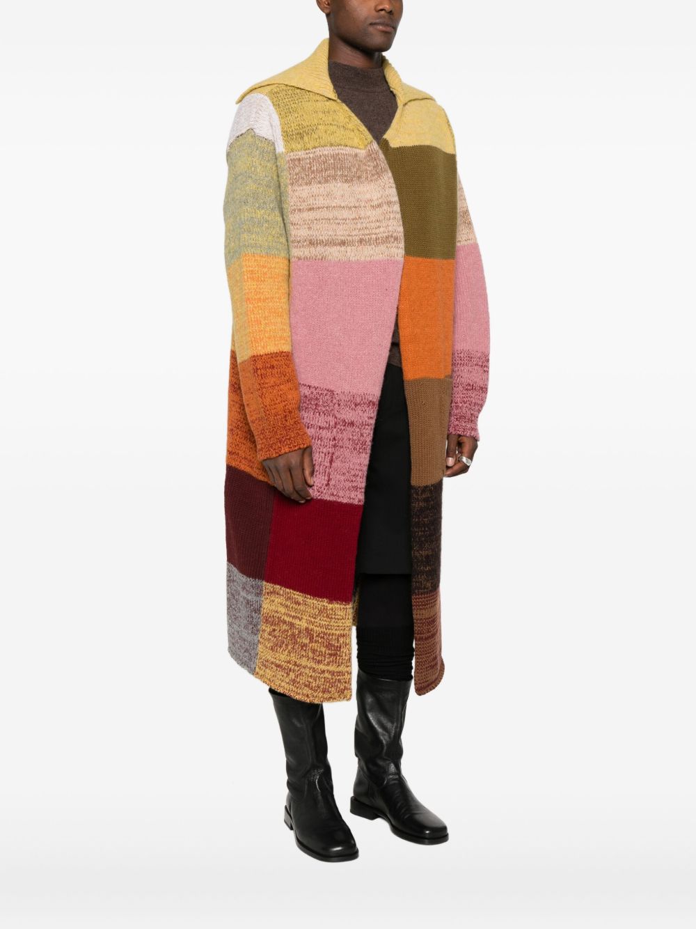 Patchwork Design Wool Blend Coat