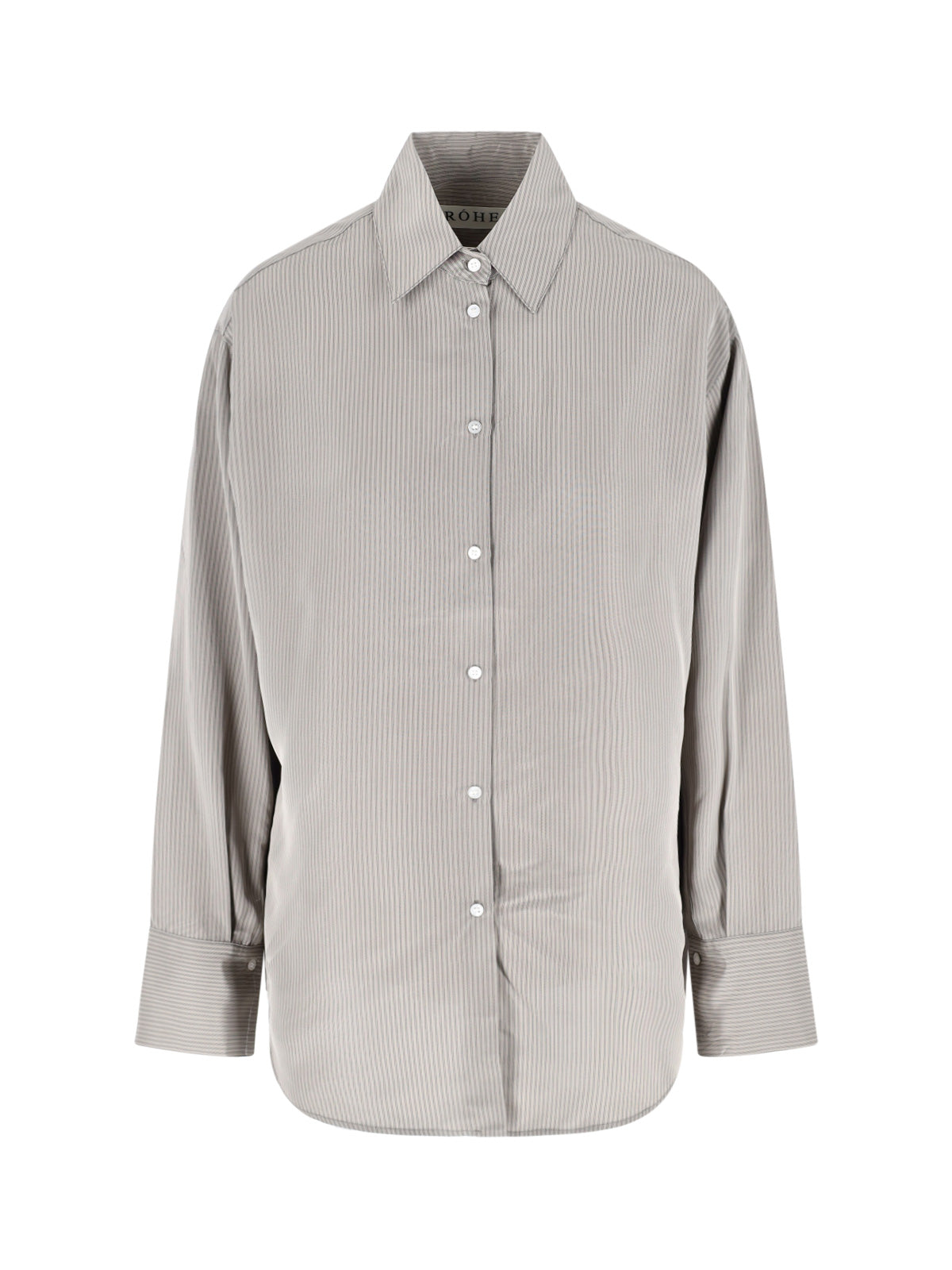 Striped Shirt In Grey Fabric, Classic Collar