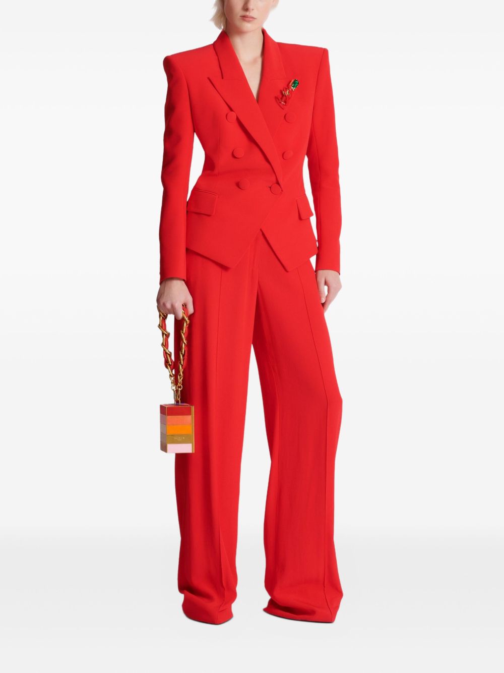 Structured Double-Breasted Cardinal Red Blazer