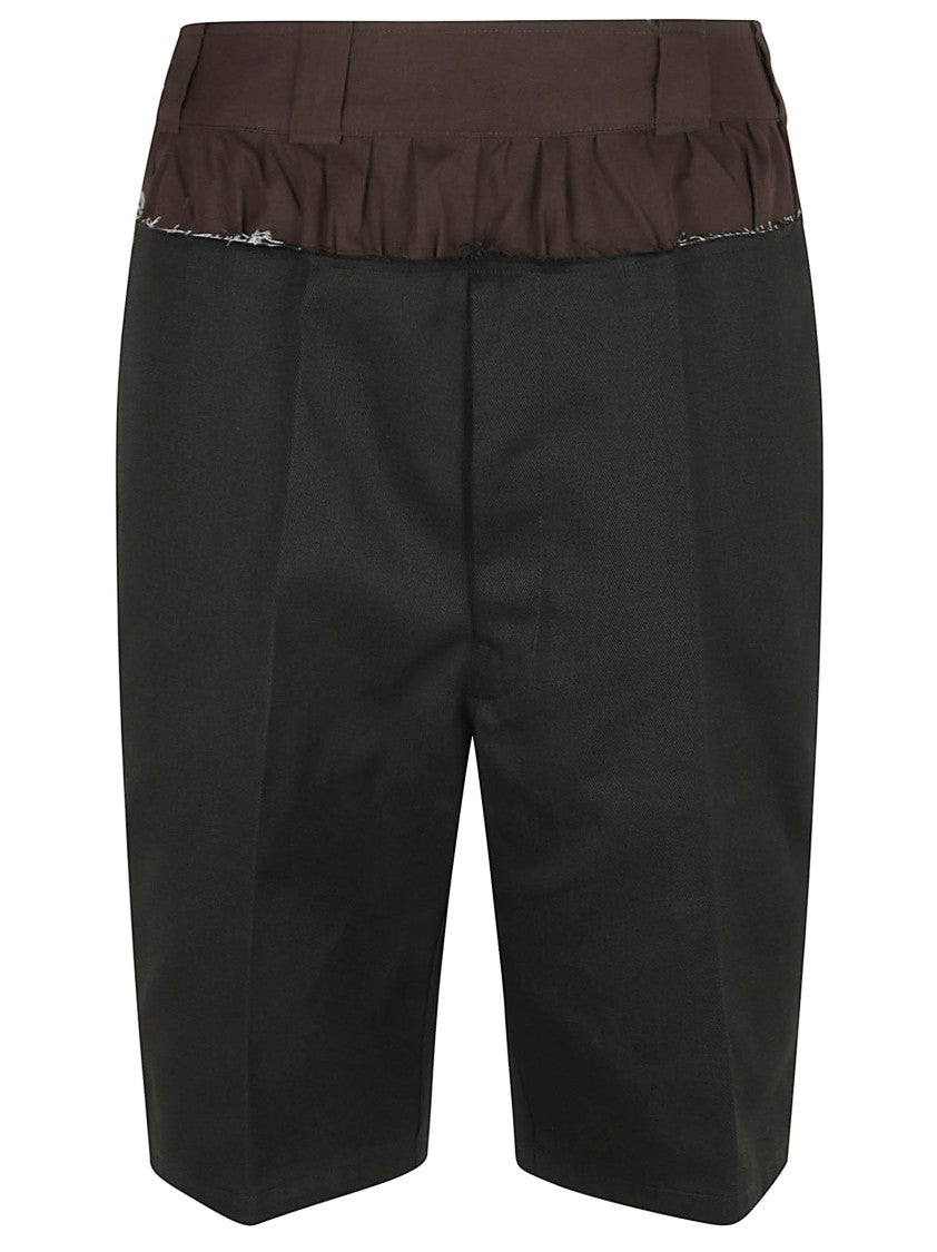 Tailored Black Shorts With Unique Ruffled Waistband
