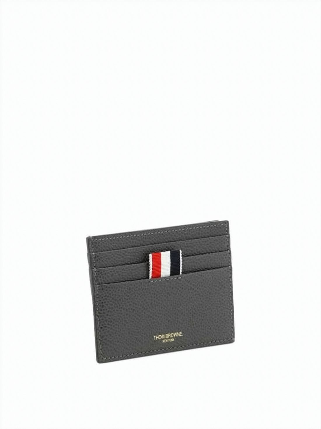 Textured Cowhide Leather Cardholder with Striped Tab
