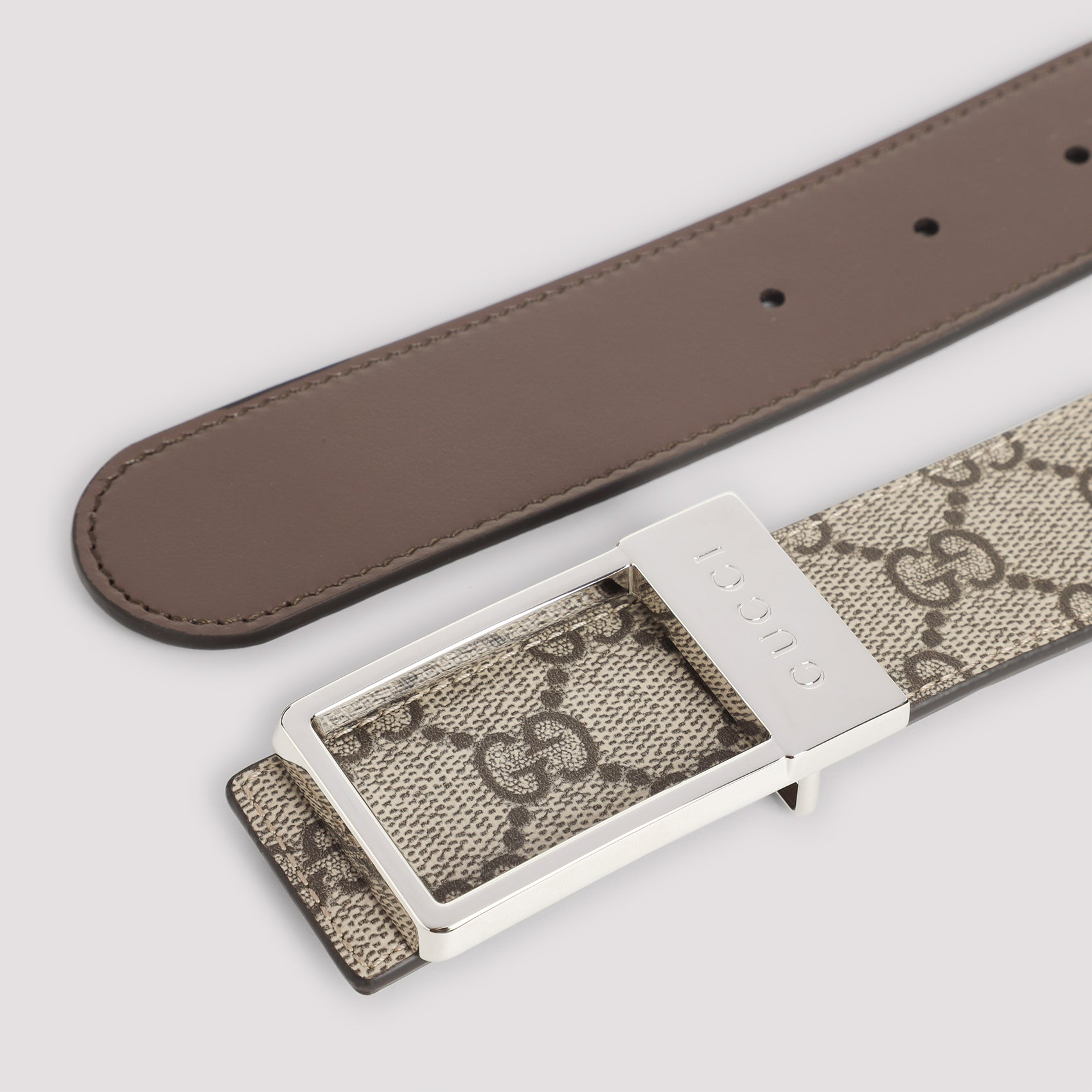 Nude Patterned Monogram Belt with Polished Silver Buckle
