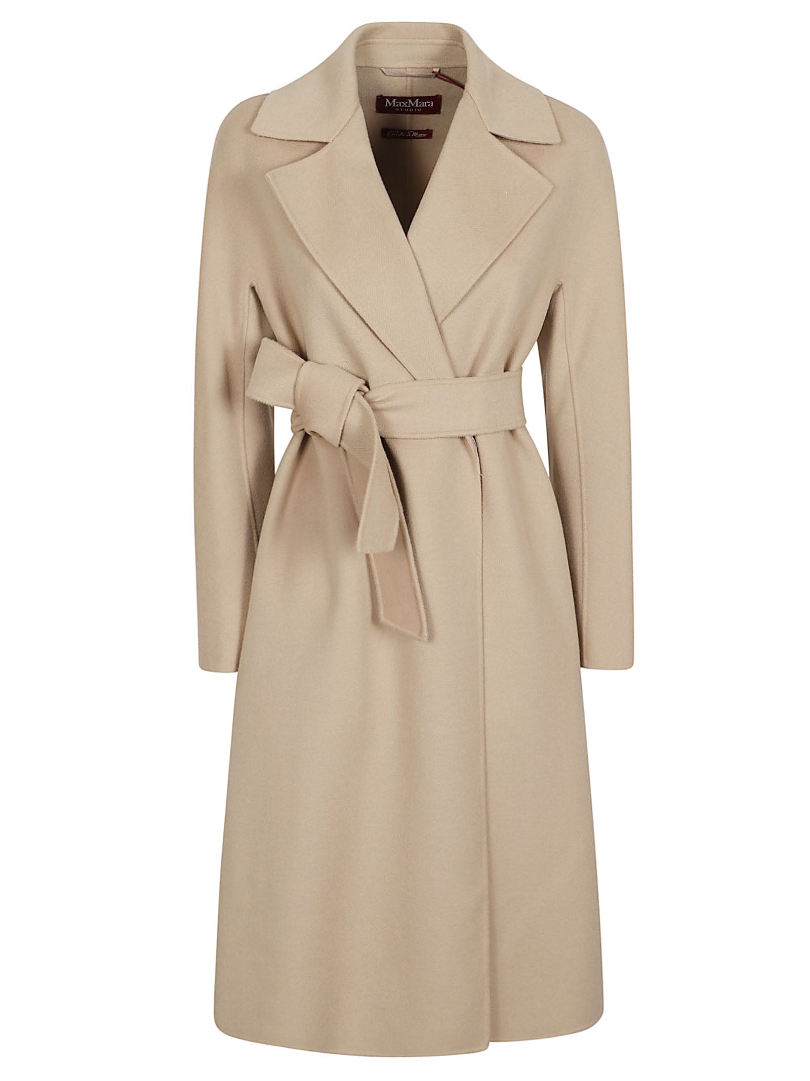 Tailored Coat with Wide Lapel Collar and Self-Tie Belt