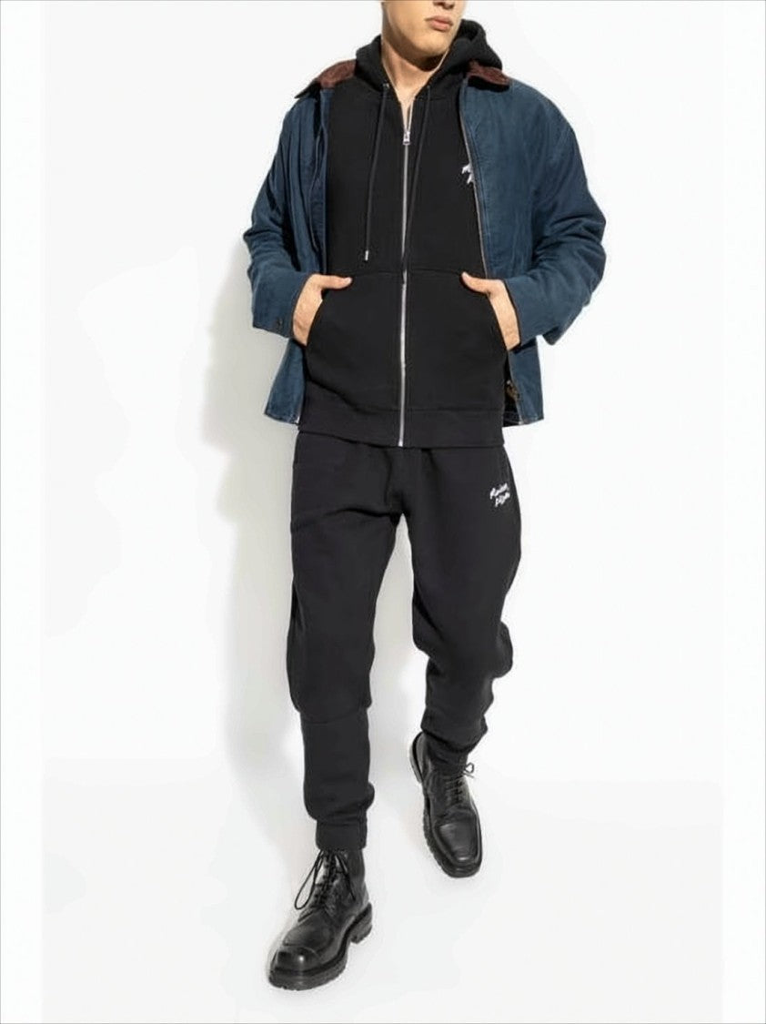 Relaxed Fit Black Cotton Jogger Pants With Embroidered Logo