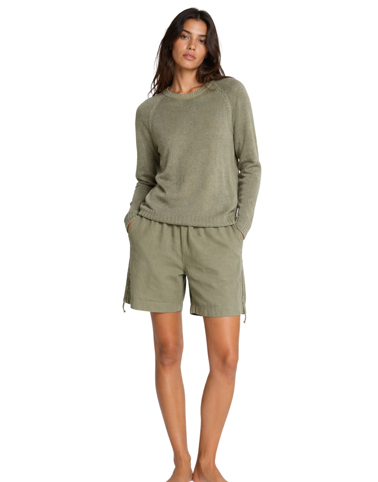 Olive Raglan Sleeve Hemp Knit Top