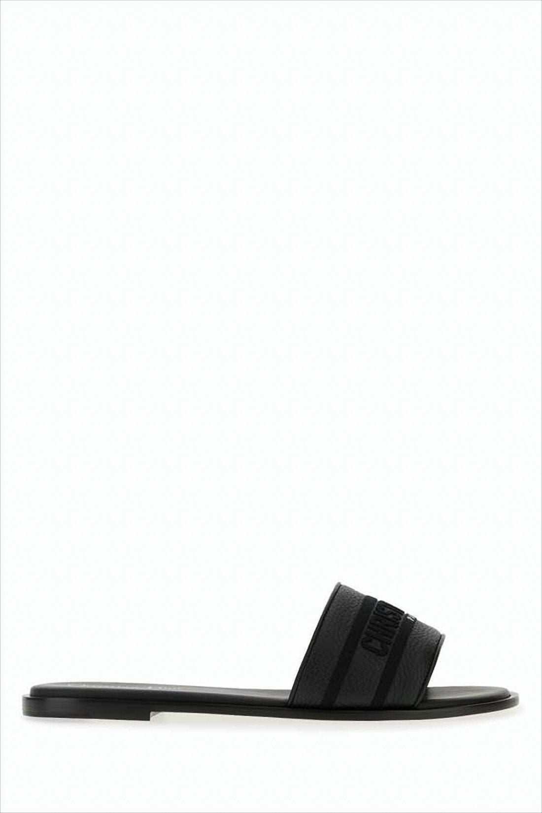 Textured Calf Leather Slide Sandals