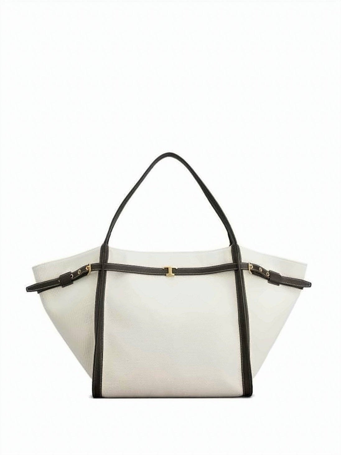Linen Tote Bag with Dark Leather Trim