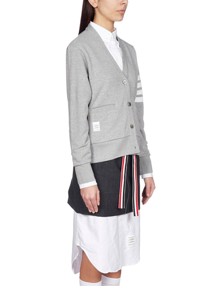 V-Neck Button-Down Grey Cardigan with Signature Stripes
