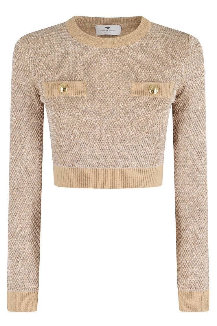 Cropped Honey Knit Sweater With All-Over Sequins