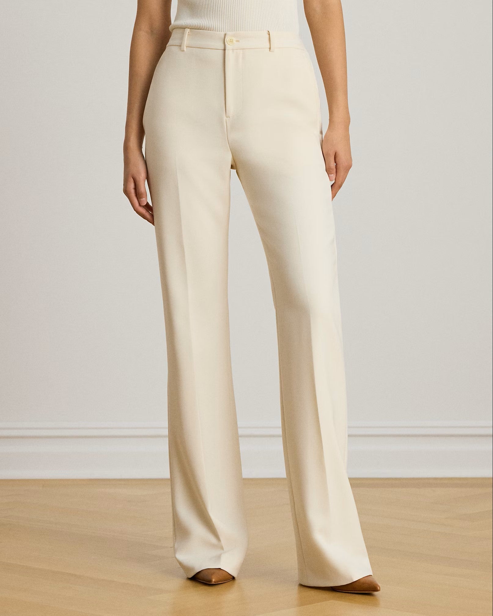 Natural Woven City Crepe Straight Trousers