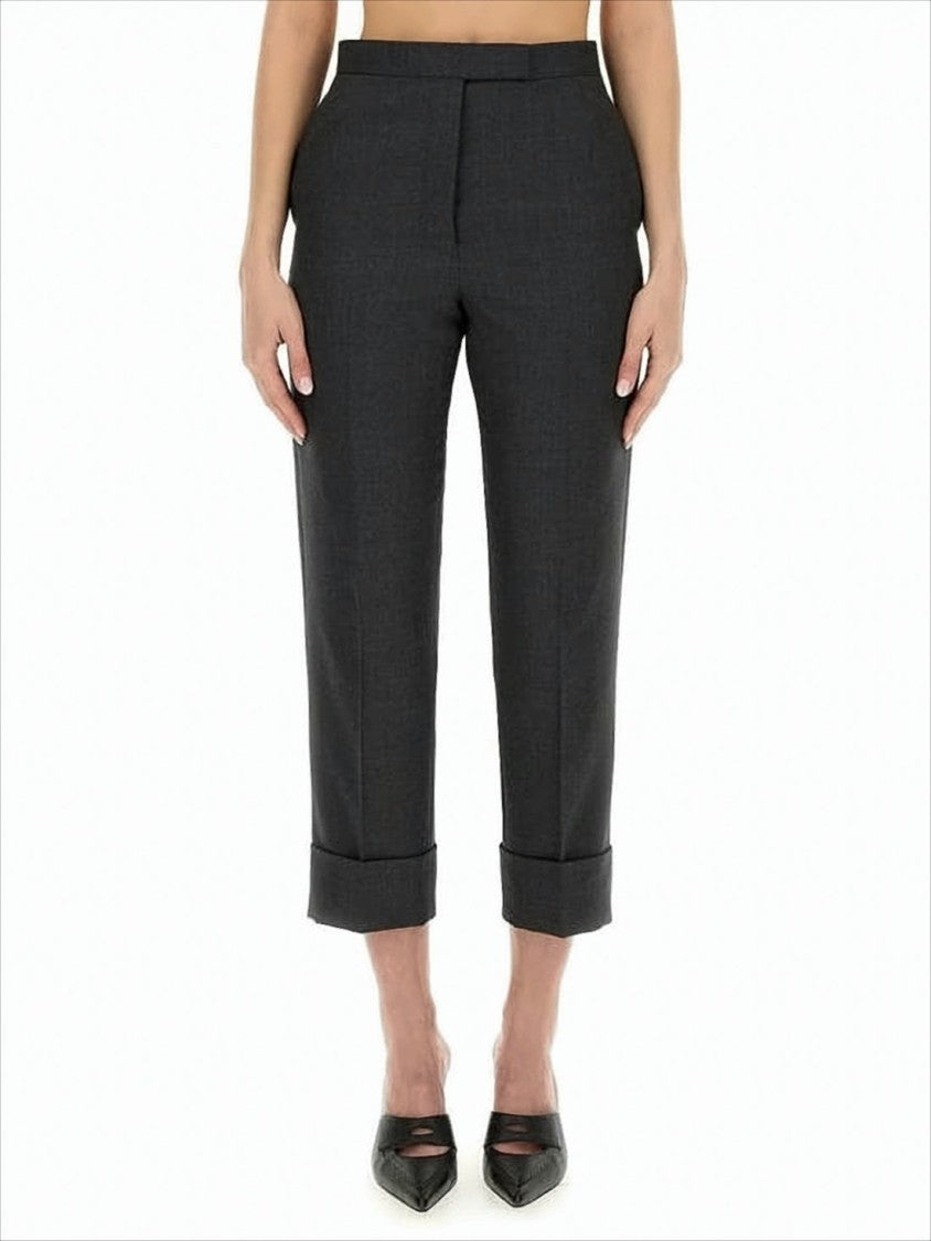 Tailored Cropped Suit Pants with Cuffed Hem and Refined Details