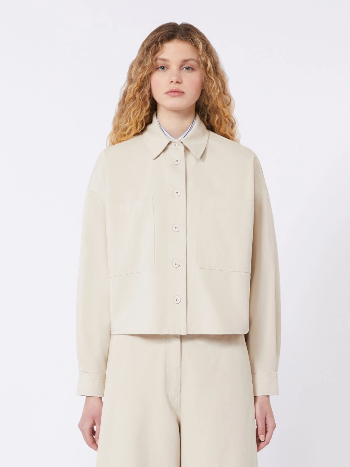 Boxy Cropped Shirt Jacket with Button-Down Front