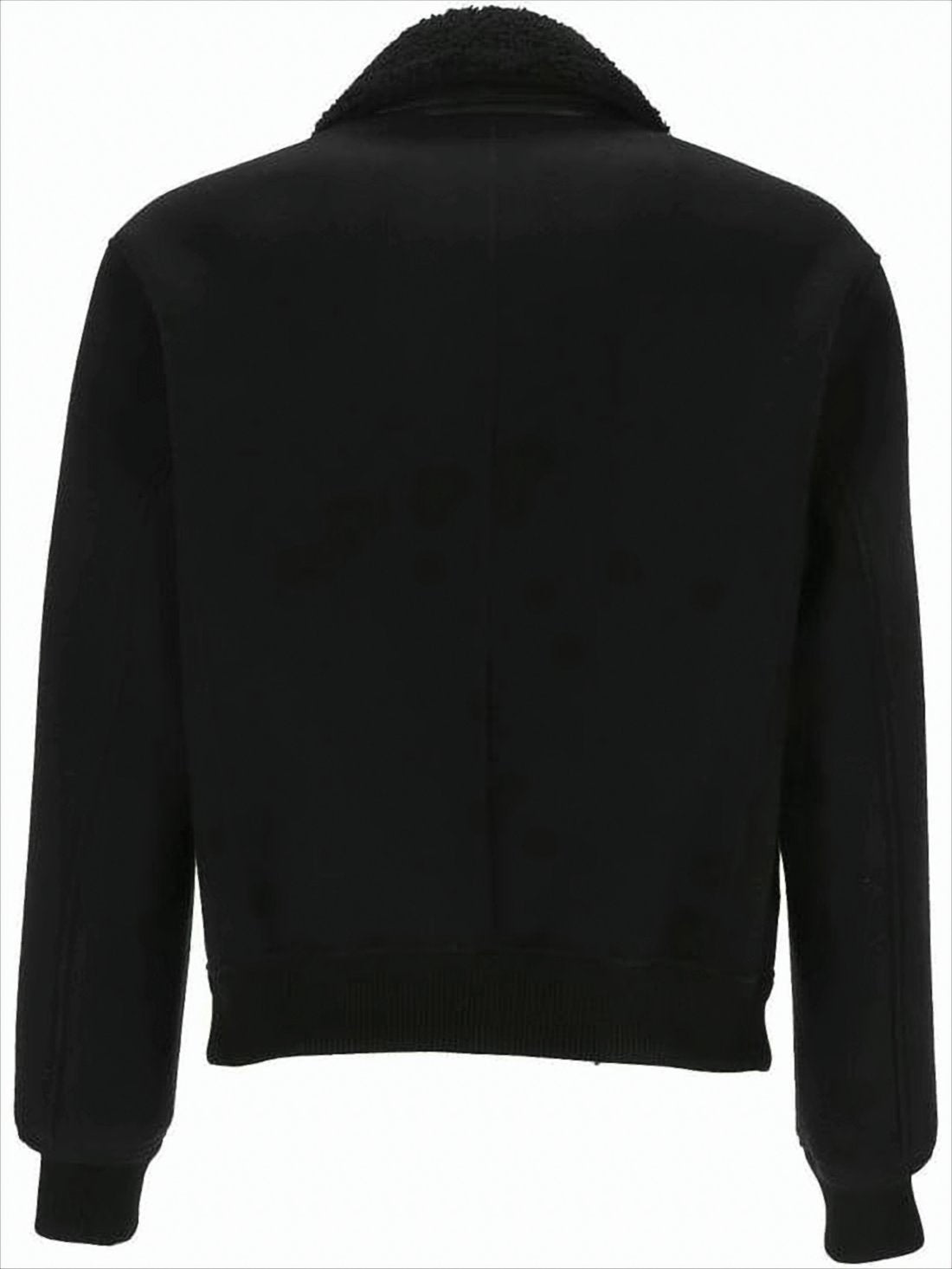 Tailored Black Wool Jacket With Textured Collar And Contemporary Fit