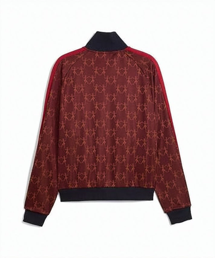 Burgundy Bomber Jacket with Sporty Red Stripes