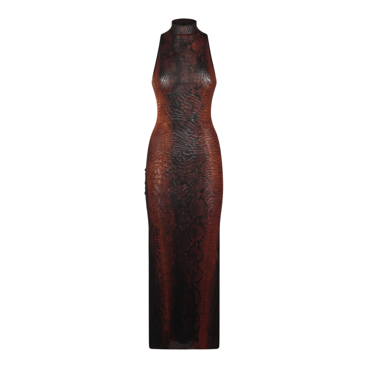 Textured Snake-Skin Maxi Dress with High Neckline