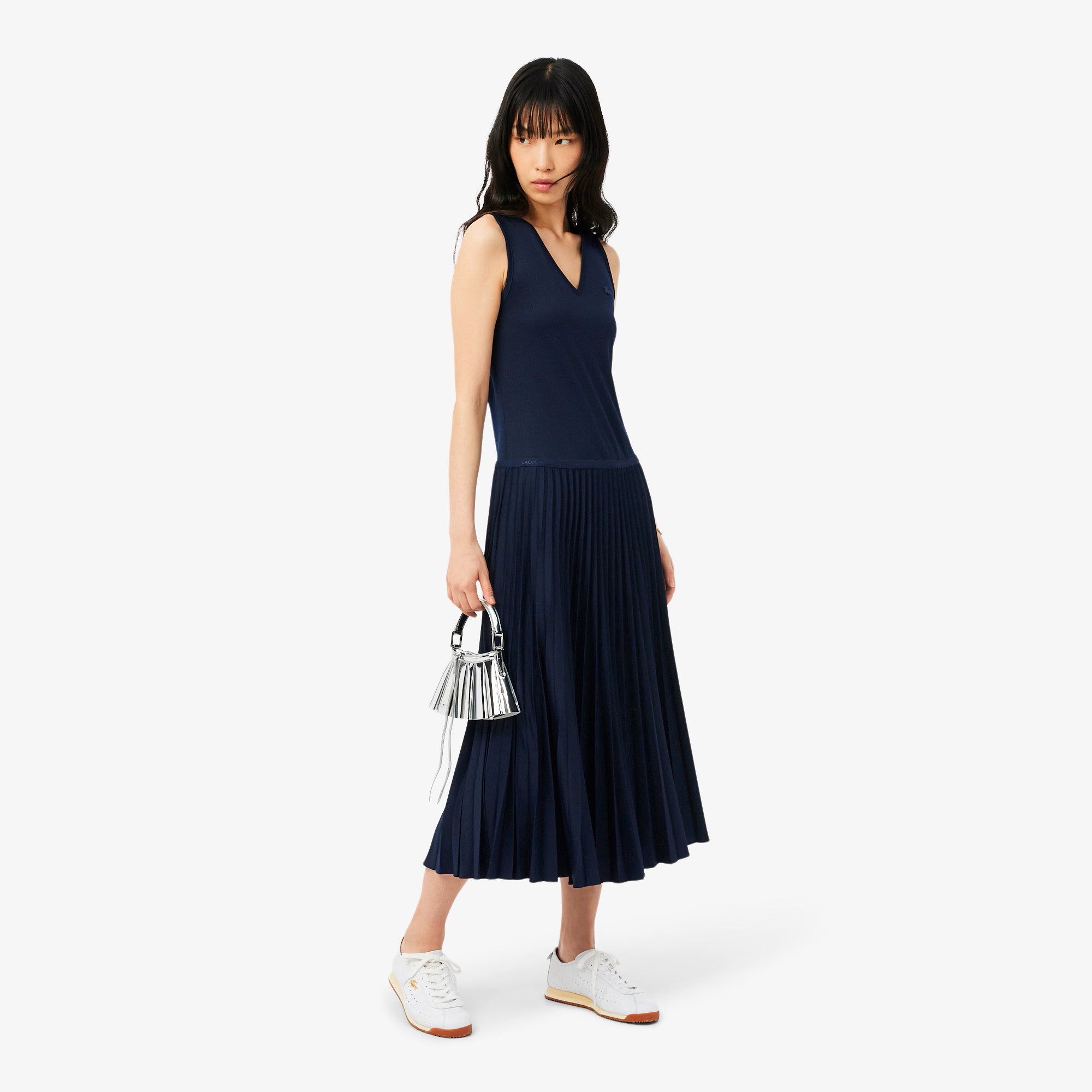 Flowing Midi Dress with Fitted Bodice