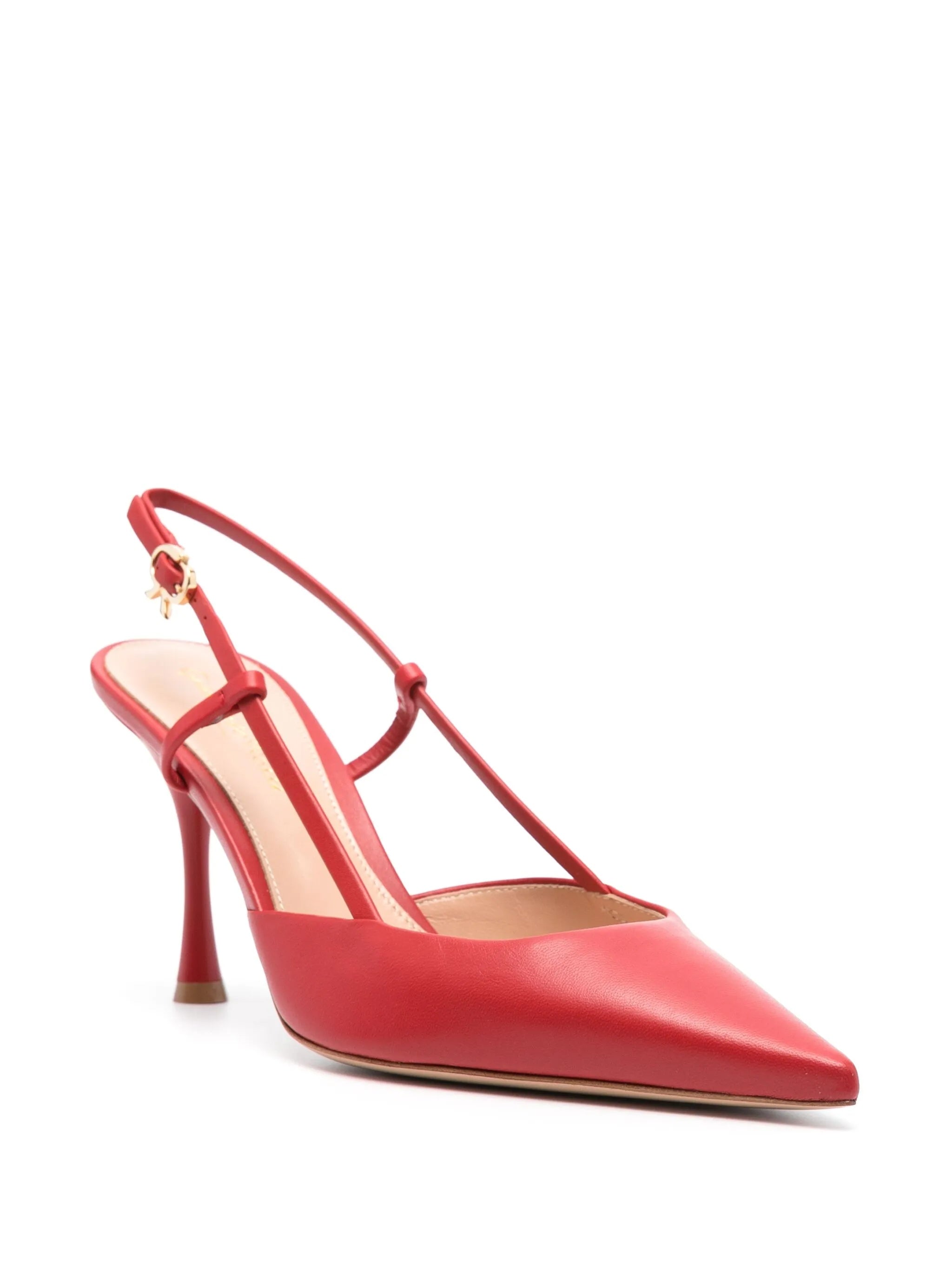 Pointed Toe Vitello Leather Mid-Heel Slingbacks