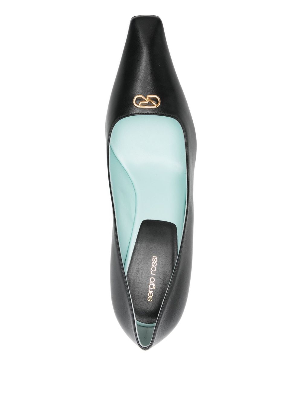 Pointed-Toe Black Pumps with Gold-Tone Detail